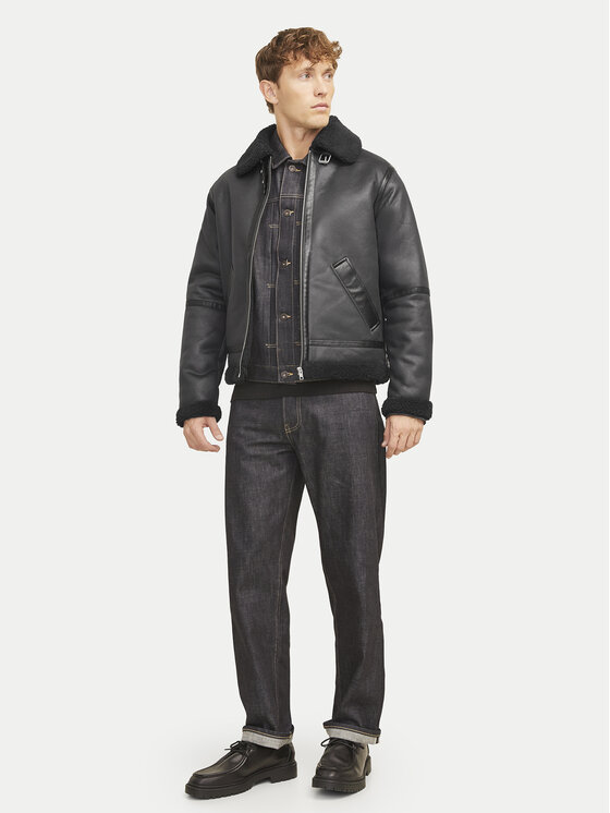 Jack & Jones Jack & Jones Bunda z imitace kůže Cole Aviator 12261819 Černá Regular Fit