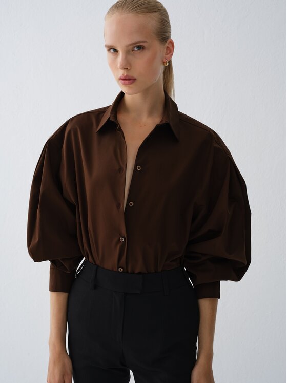 La Mania La Mania Koszula PONTE Brązowy Basic Fit