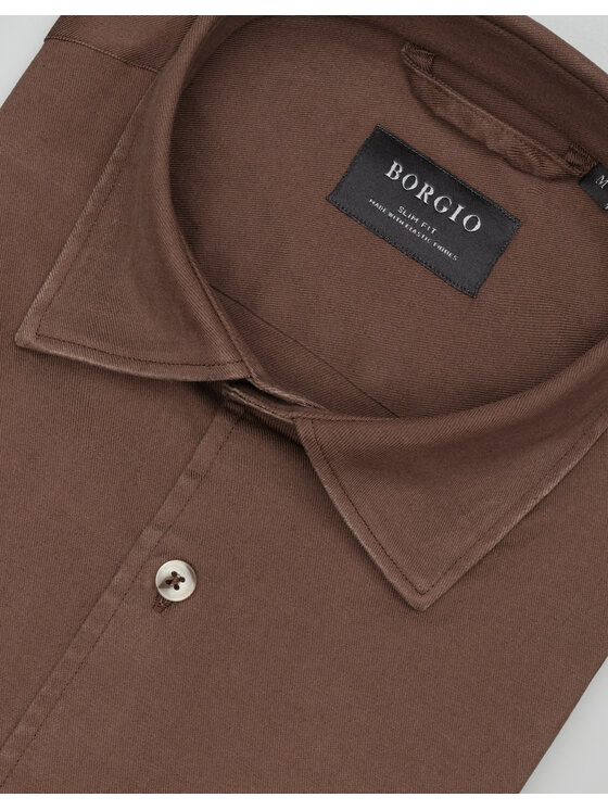 Borgio Borgio Koszula terranova_00555 Brązowy Slim Fit