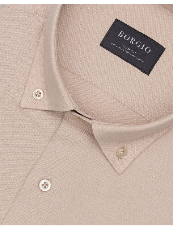 Borgio Borgio Koszula oleggio Beżowy Slim Fit