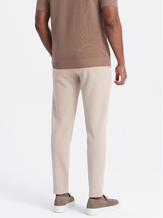 Ombre Ombre Úpletové kalhoty OM-PACP-0168 Béžová Carrot Fit