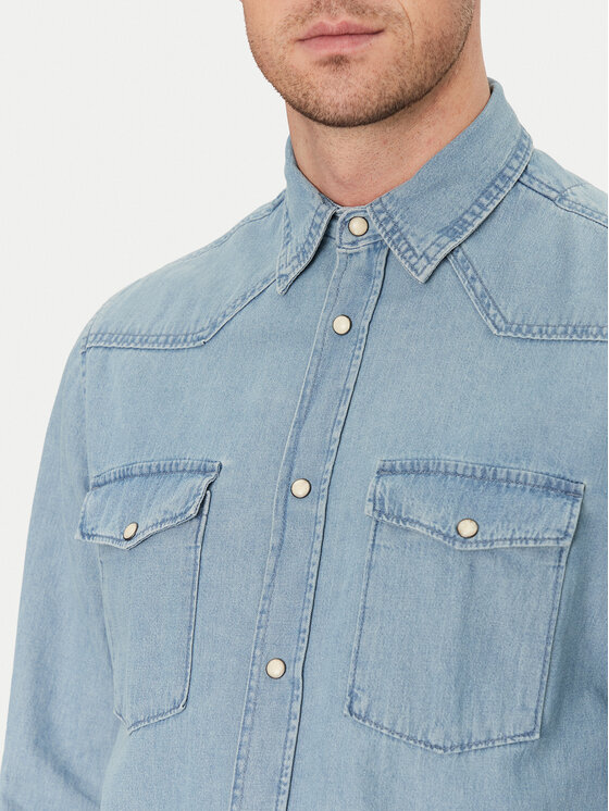 INDICODE INDICODE cămașă de blugi Ask 20-605 Albastru Slim Fit
