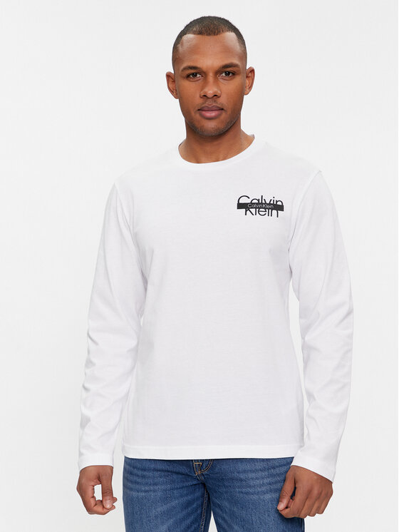 Calvin Klein S dlhými rukávmi Cut Through Logo Ls T-Shirt K10K112891 Biela Regular Fit