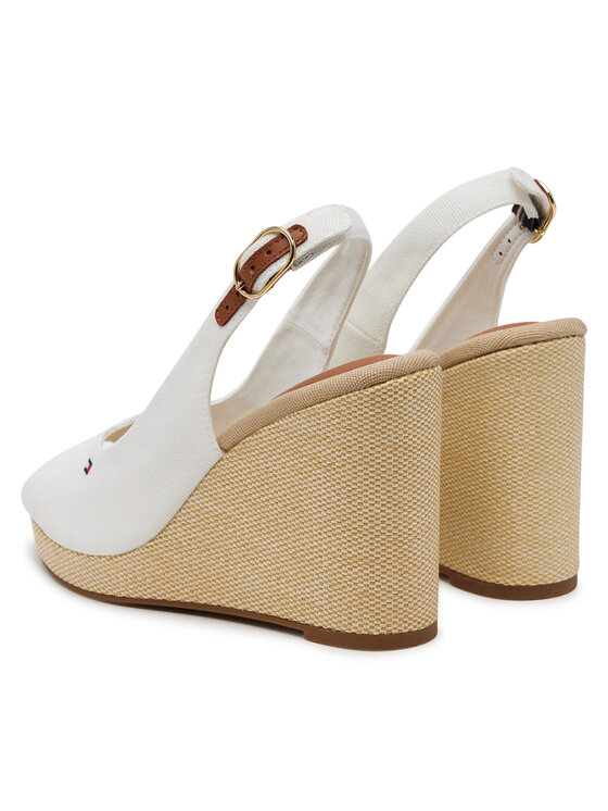Tommy Hilfiger Tommy Hilfiger Espadrillas Flag High Wedge Espad Slingback FW0FW08597 Bianco