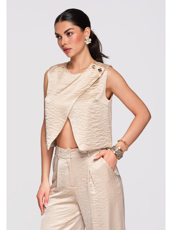 Ombre Ombre Bluzka OW-TS-E0004 Khaki Regular Fit