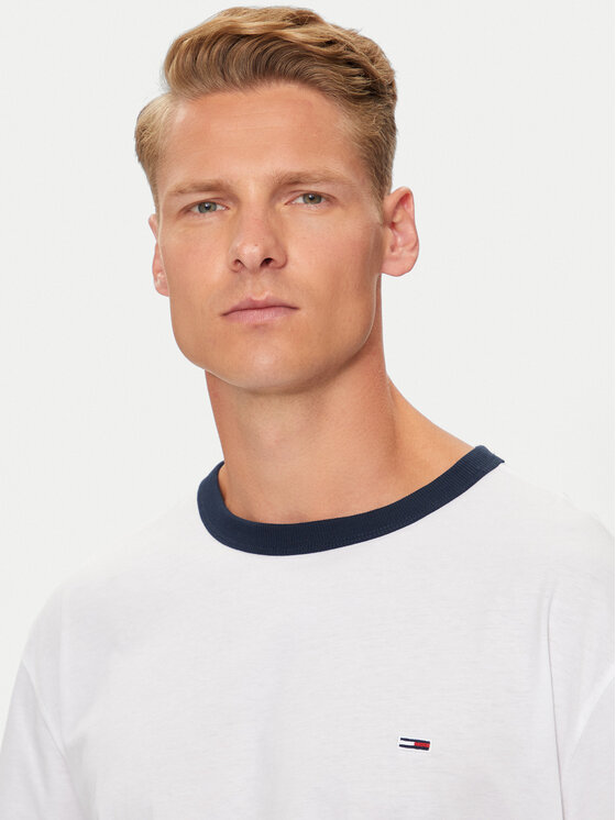 Tommy Jeans Tommy Jeans T-shirt Flag Ringer DM0DM19730 Bijela Slim Fit