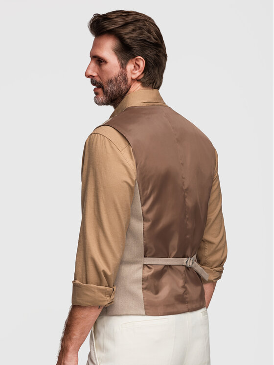 Ombre Ombre Kamizelka V64 Beżowy Slim Fit