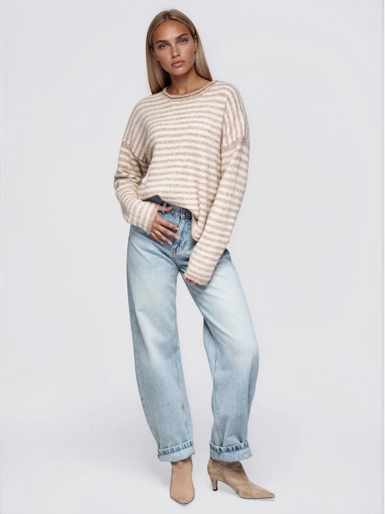 Ombre Ombre Sweter OW-SW-E0057 Beżowy Relaxed Fit