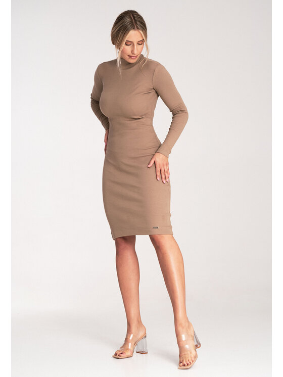 FIGL FIGL Úpletové šaty M1042 Béžová Slim Fit