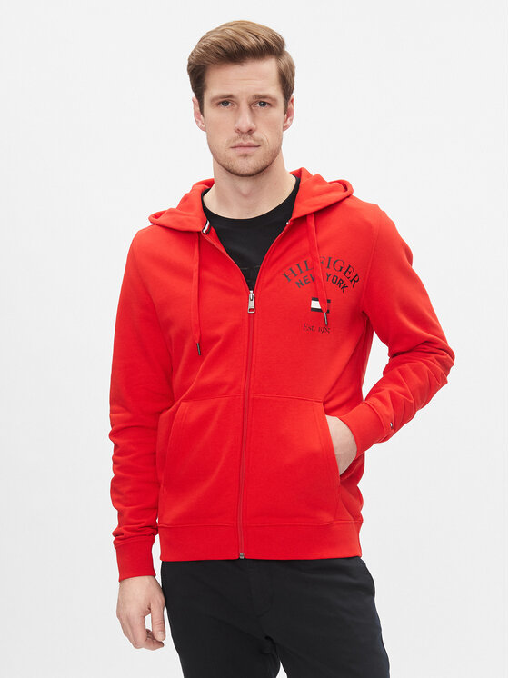 Tommy Hilfiger Džemperis ar kapuci Wcc Arched Varsity Zip Thru MW0MW33644 Sarkans Regular Fit