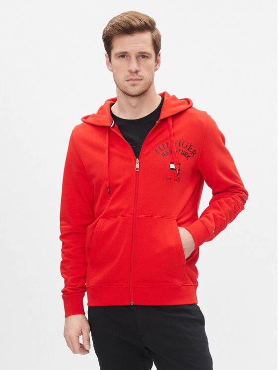 Tommy Hilfiger Tommy Hilfiger Pulóver Wcc Arched Varsity Zip Thru MW0MW33644 Piros Regular Fit