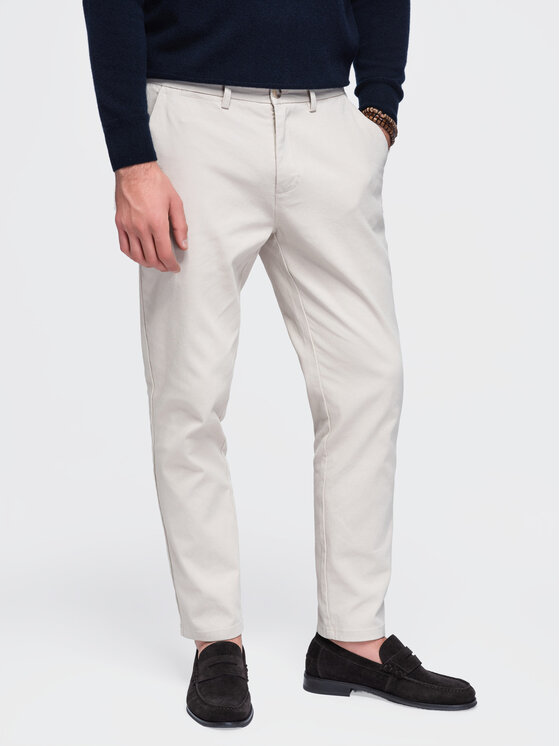 Ombre Ombre Chino kalhoty OM-PACP-0309 Krémová Slim Fit