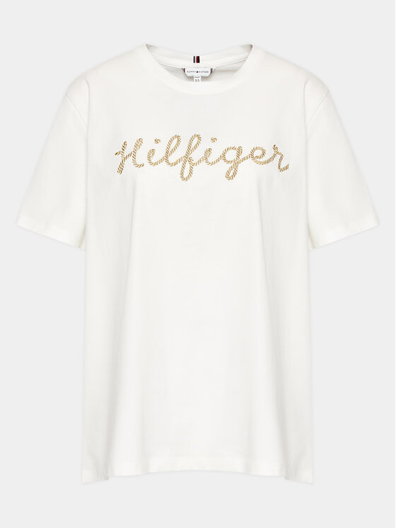 Tommy Hilfiger Curve T-krekls Gold WW0WW39275 Écru Regular Fit