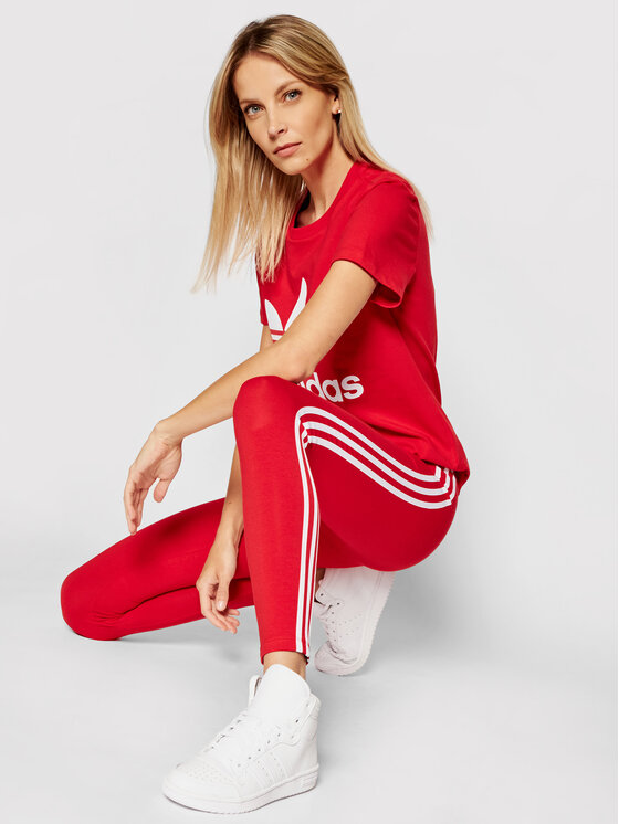 Adidas red 3 stripe leggings on sale