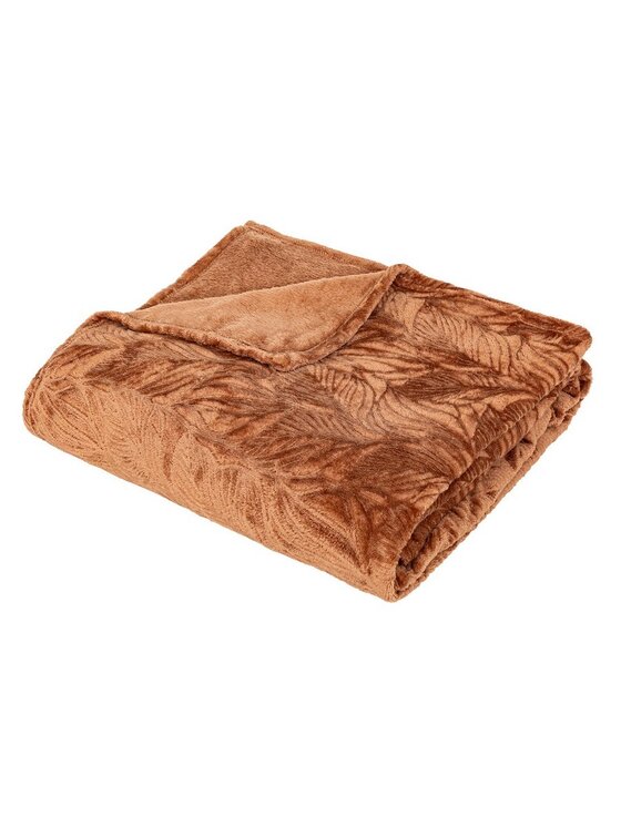 Pled MIAhome, koc flanelowy Leaves terracotta 180x230 cm