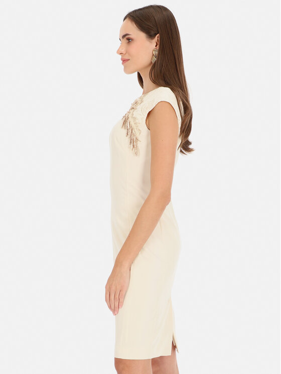 L’AF L’AF Sukienka koktajlowa Edith Kremowy Slim Fit