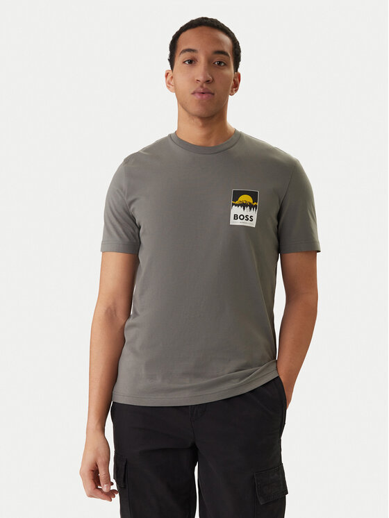 BOSS Tricou Plain 50556023 Gri Regular Fit
