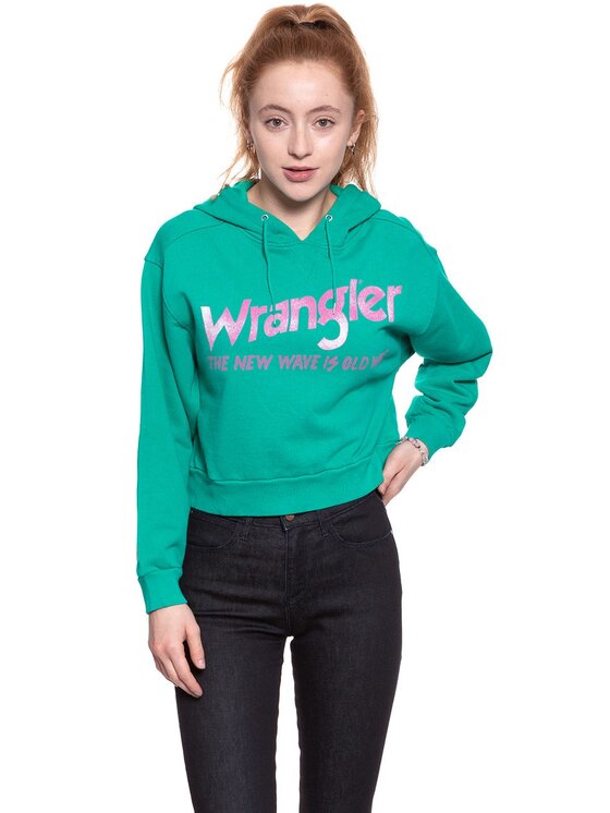 Wrangler Wrangler Felpa CROP HOODIE Verde Regular Fit