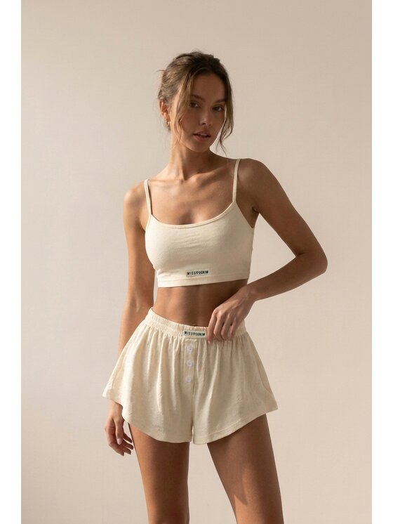 MissDenim MissDenim Koszulka piżamowa Bluzka do spania Beżowy