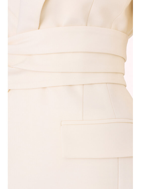 Epuzer Epuzer Marynarka Peplum belted wool Kremowy Standard Fit