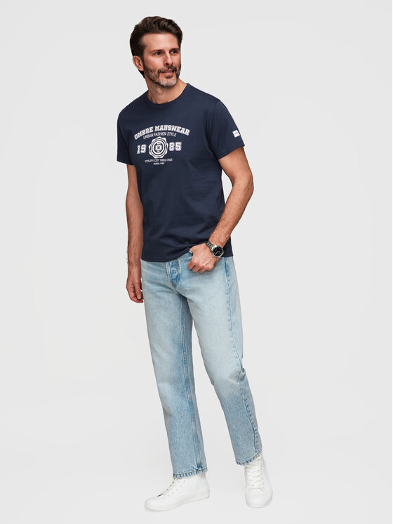 Ombre Ombre T-Shirt OM-TSPT-0269 Granatowy Regular Fit