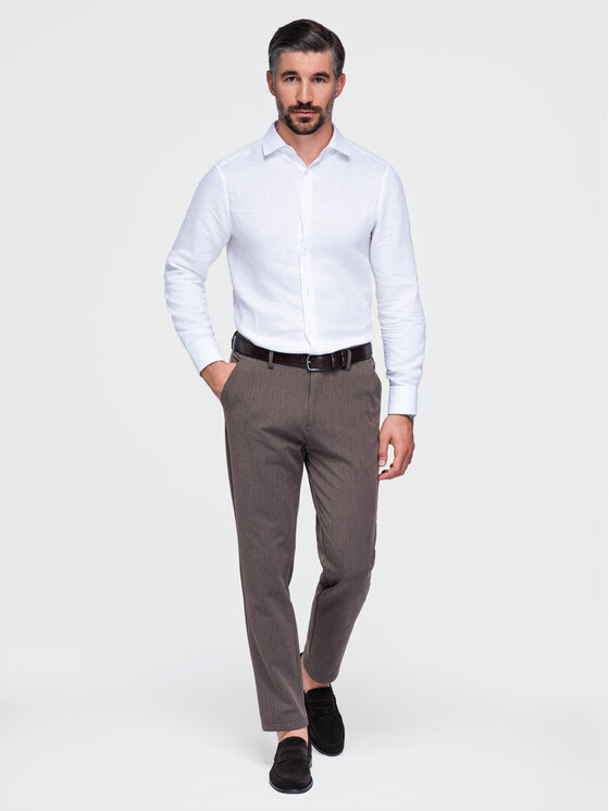 Ombre Ombre Chinosy OM-PACP-0307 Brązowy ciemny Regular Fit