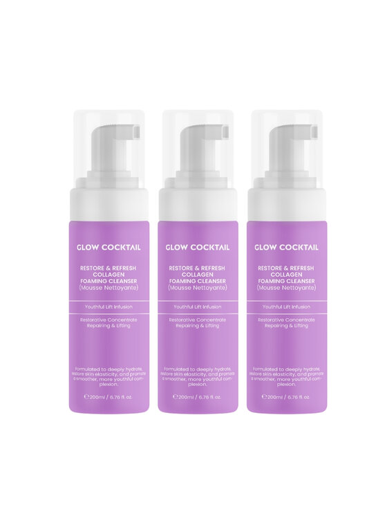 Glow Cocktail Glow Cocktail 3 x Restore & Refresh Collagen Foaming Cleanser 200 ml Zestaw do pielęgnacji skóry