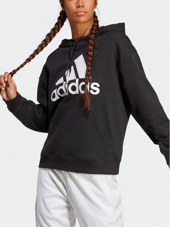 adidas adidas Majica dugih rukava Essentials Big Logo Oversized French Terry Hoodie HR4934 Crna Loose Fit