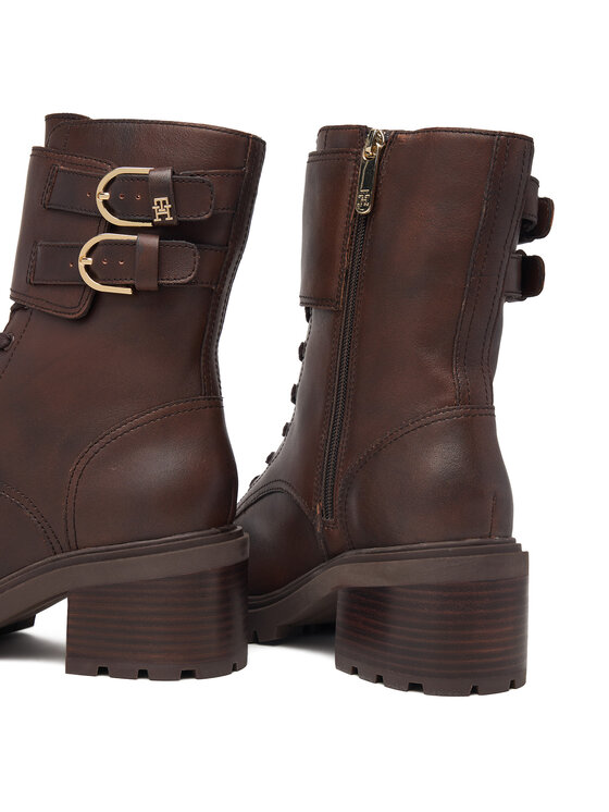 Tommy Hilfiger Tommy Hilfiger Зимни обувки Block Heel Buckled Lace-Up Boot FW0FW09578 Кафяв