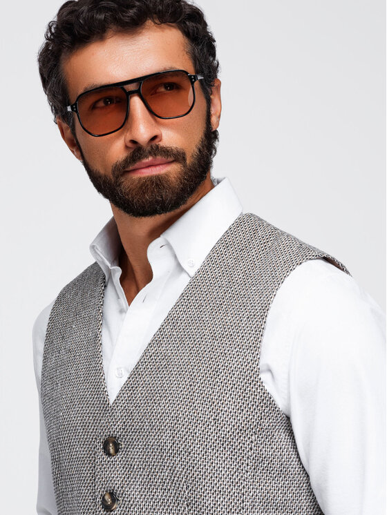 Ombre Ombre Kamizelka OM-BLZV-0155 Brązowy jasny Regular Fit