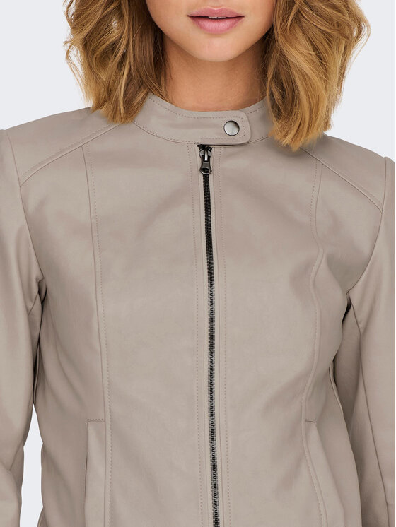 JDY JDY Bunda z imitácie kože Emily 15241382 Béžová Slim Fit
