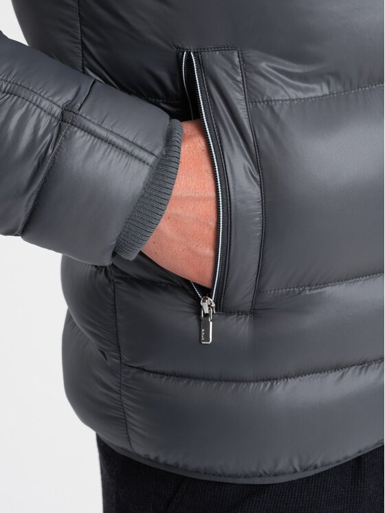 Ombre Ombre Kurtka zimowa OM-JAHP-22FW-010 Szary Regular Fit