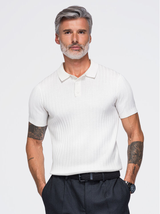 Ombre Ombre Polo OM-POSS-0180 Biały Slim Fit