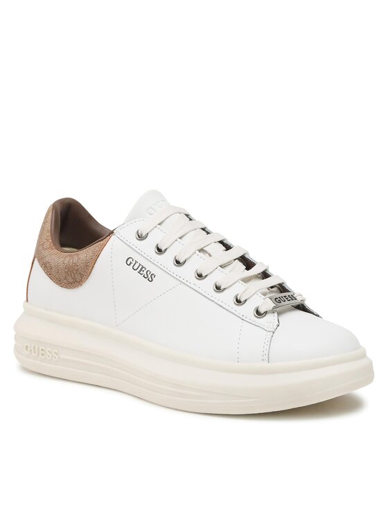GUESS Herren Sneaker 'Vibo' – Weißes Leder Mit Schwarzen Akzenten, 3 Cm Sohle – Lässige Freizeitschuhe
