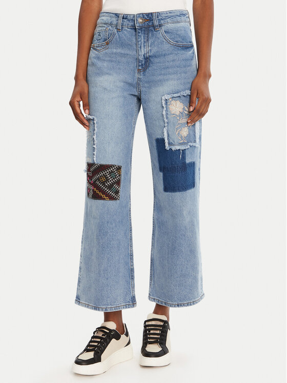 Desigual Jeansy Patches 25WWDD20 Niebieski Wide Leg