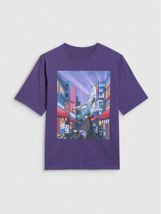 4F 4F T-Shirt CITY LINES Fioletowy Oversize