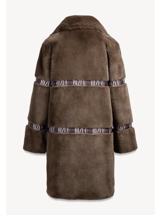 BIZUU BIZUU Kožešina FLORENCE FAUX FUR LAPEL COAT Hnědá Standard Fit