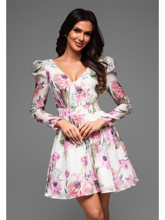 Ombre Ombre Sukienka koktajlowa LA-OM-DLR062 Biały Regular Fit