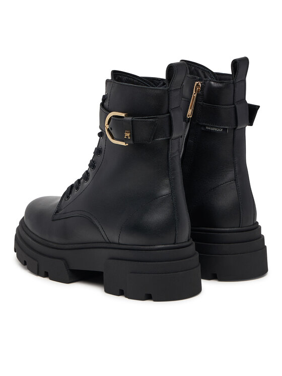 Tommy Hilfiger Tommy Hilfiger Trapery Leather Th Buckled Lace-Up Boot FW0FW09550 Czarny