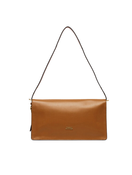 Tommy Hilfiger Tommy Hilfiger Ročna torba Crest Leather Conv Shoulder Bag AW0AW19015 Rjava
