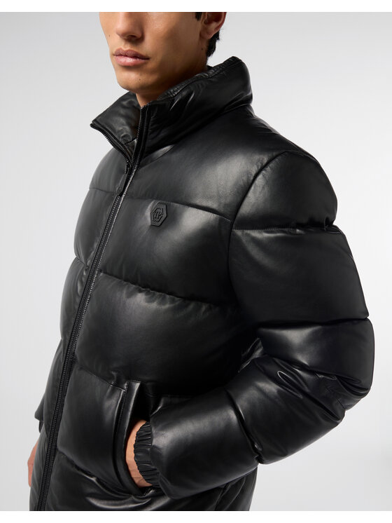PHILIPP PLEIN PHILIPP PLEIN Kurtka skórzana 26031 Czarny Regular Fit