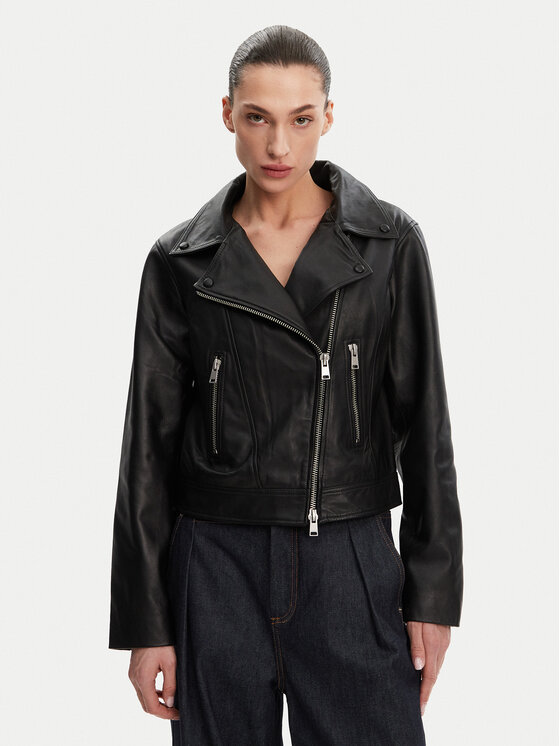 French Connection French Connection Lederjacke 7DZI5 Schwarz Regular Fit