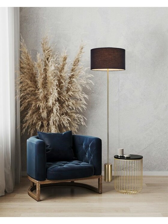 MIAhome MIAhome Lampa podłogowa SANTORINI - złota podstawa czarny klosz Złoty