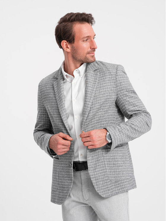 Ombre Ombre Marynarka OM-BLZB-0117 Szary Classic Fit