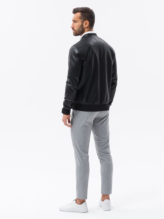 Ombre Ombre Kožená bunda OM-JAFL-0109 Černá Reglan Fit