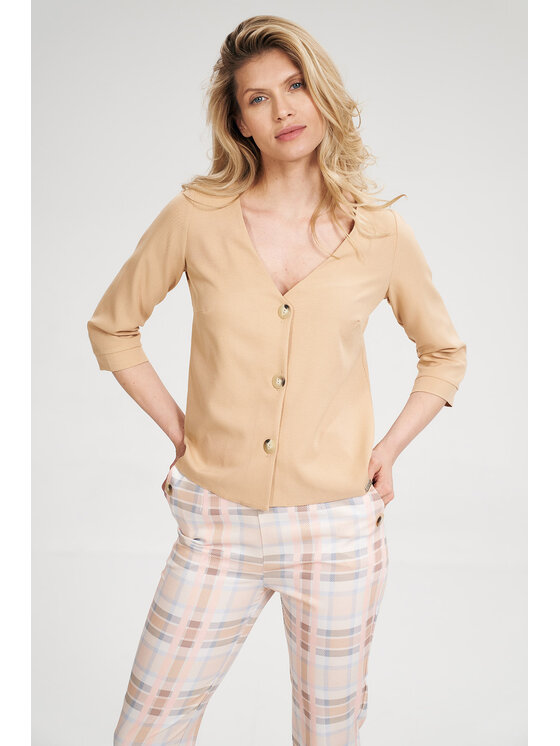 FIGL FIGL Bluzka M699 Beżowy Regular Fit