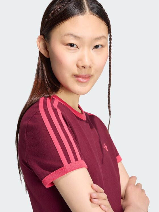 adidas adidas T-Shirt 3 STRIPES SLIM TEE Bordowy Slim Fit