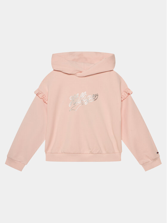 Gyerek Pulóver Tommy Hilfiger, Méret: 6Y, Rózsaszín, Hilfiger Script Ruffle Hoodie KG0KG07720