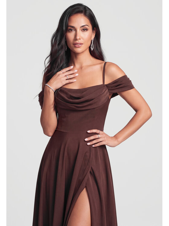 Ombre Ombre Sukienka wieczorowa LA-OM-DLR452 Brązowy Regular Fit