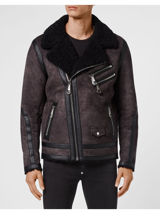 PHILIPP PLEIN PHILIPP PLEIN Chiodo di pelle 10583 Nero Regular Fit